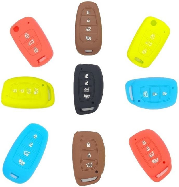 현대 기아 자동차 폴딩키 스마트키 실리콘 케이스 아반떼 모닝 쏘울 쏘나타 i30 그랜저 호환용, 현대 전용 4버튼, 초코브라운