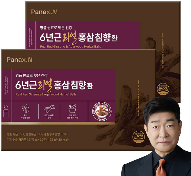 [휴온스N 공식] 파낙스엔 6년근 리얼 홍삼침향환 30환, 2개, 30정