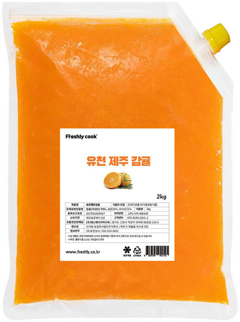 (가격인하) CAFE FRUIT 제주 감귤청 감귤퓨레 2KG, 1개