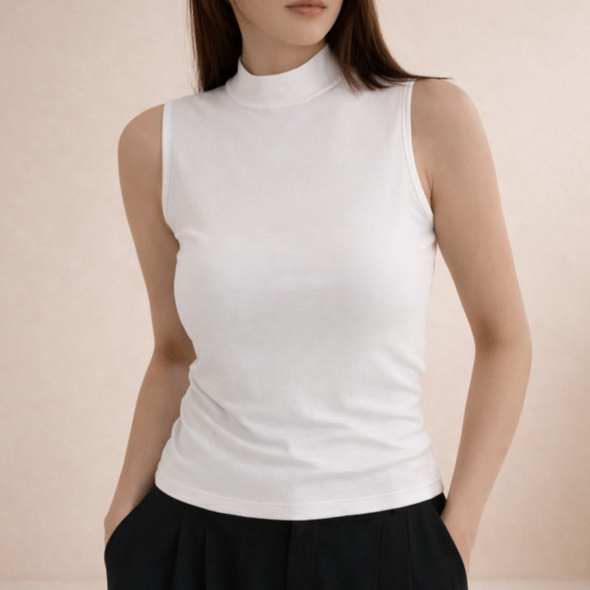 다미타니 국내제작 반폴라 나시 민소매 티셔츠 스판 이너 OCZ0981