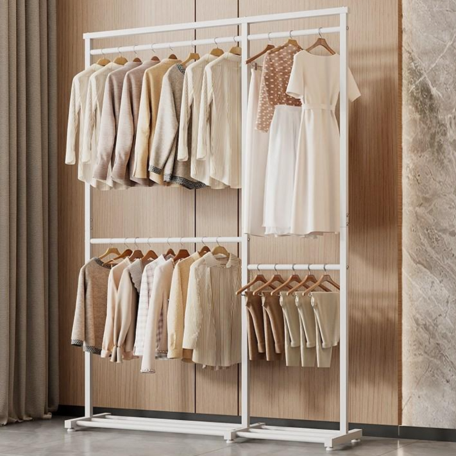 하이피러브 다용도 튼튼한 2단 이동식 옷걸이 행거, 화이트W