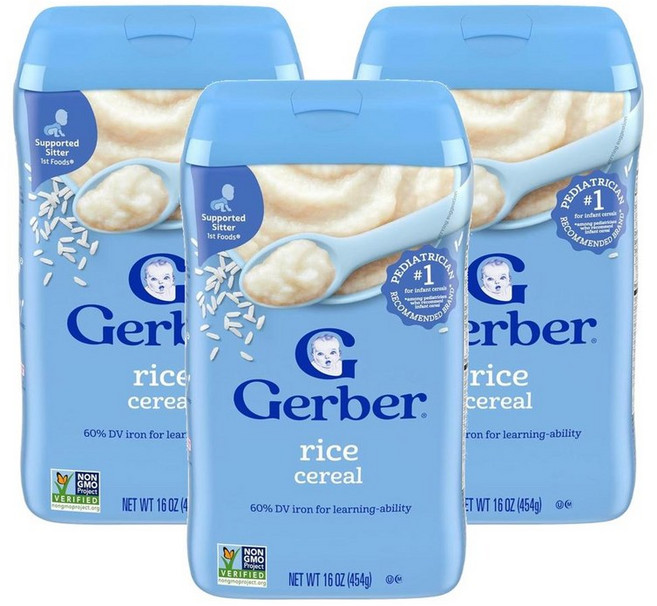 거버 1단계 라이스 유아 시리얼 454g, 쌀맛, 3개
