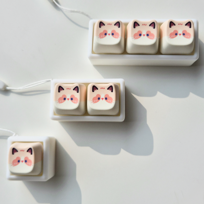 미유틱 고양이 키캡 키링 키보드 클리커 클릭커 딸깍이, 1개, 3구 크림냥