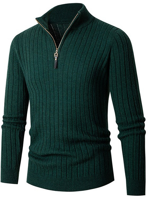 FANSYLI 가을 겨울 반폴라 니트 남성 긴팔 골지 집업 스웨터 심플 캐주얼 슬림 니트 W2507J18