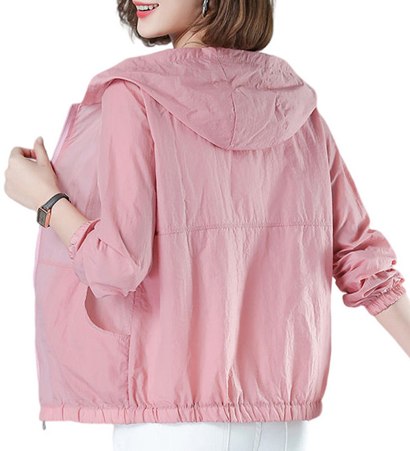 라부라카 중년 여성 여름 자외선차단 경량 바람막이 자켓 후드 루즈핏 엄마옷 봄 후드 점퍼트렌치코트