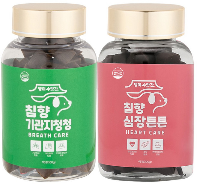 강아지 기관지 협착증 호흡기 눈 심장 관절 피부 영양제 댕이수랏간 침향 기관지청청 심장튼튼 관절쌩쌩 눈물뚝 피부&피모 100g, 기관지청청 1개+심장튼튼 1개, 1개