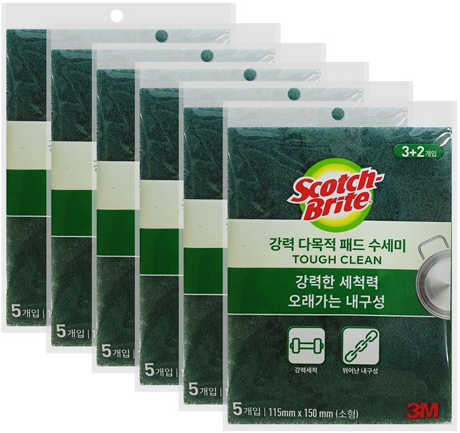 3M 스카치브라이트 다목적 패드 수세미 소형 설거지 기계 세척 다용도, 6개