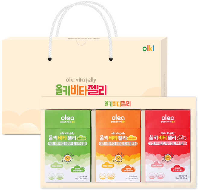 올키 비타젤리 15포 3개 세트 키즈 성장기 면역 어린이 아연 비타민D 비타민E 비타민B6