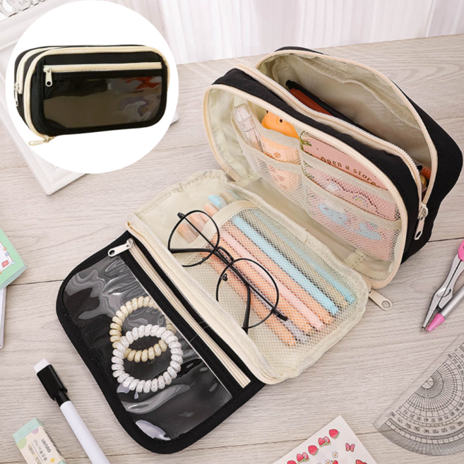 에블모어 깔끔수납 대용량 필통 파우치, 1개, 블랙