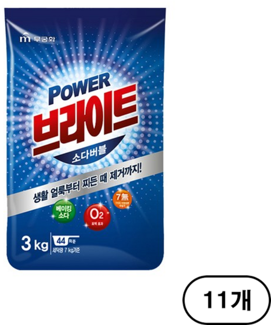 브라이트 파워 소다버블 분말세제 리필, 3kg, 11개