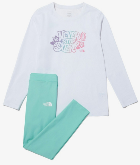 [국내매장판] 노스페이스 키즈 썸머 다이브 긴팔 래쉬가드 세트 어린이 수영복 화이트