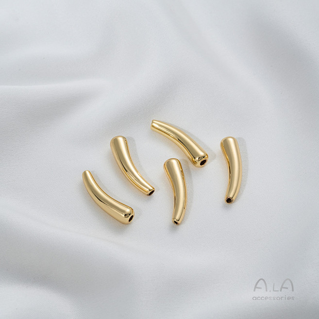 A.L.A 保色14K包金 光面水滴形 彎管 隔珠 吊墜 手工DIY飾品配飾