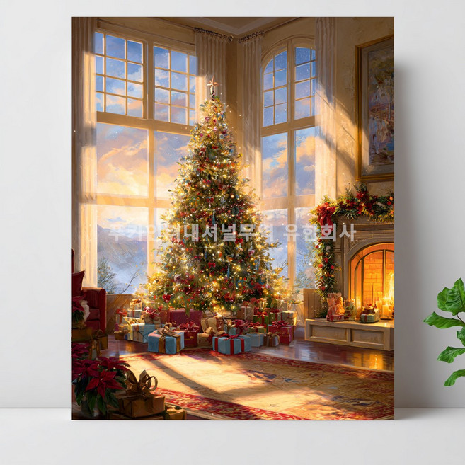 티레오 액자 보석십자수 캔버스형 DIY 키트 40 x 50 cm 풍경 그림 실내 대형 풍수 장식 3D 원형 큐빅 비즈 구슬 취미 PK-5913, PK0911-성탄목A, 1개