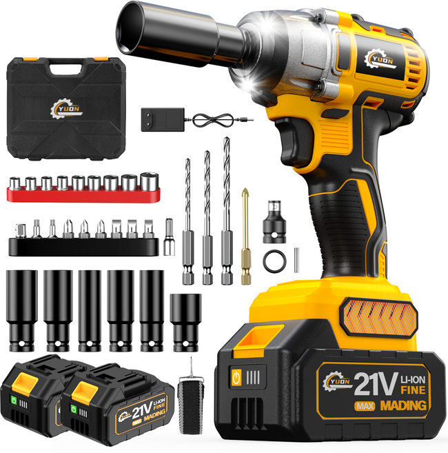 YUON 21V 다용도 380N 4.0Ah 고출력무선임팩트드릴 무단변속 전문 전동렌치 임팩트드릴 해머전동드릴 배터리2개 세트, 1