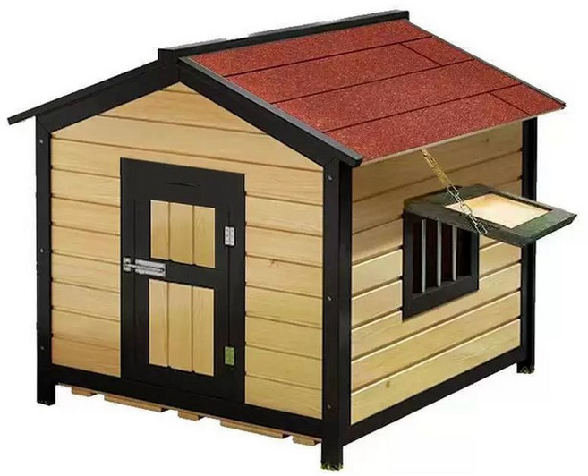 실외개집 대형견 강아지 하우스 소형 개집 견사 진돗개집, S사이즈 길이65높이65너비55, 1개, 실목 레드탑+폐쇄문+차양판