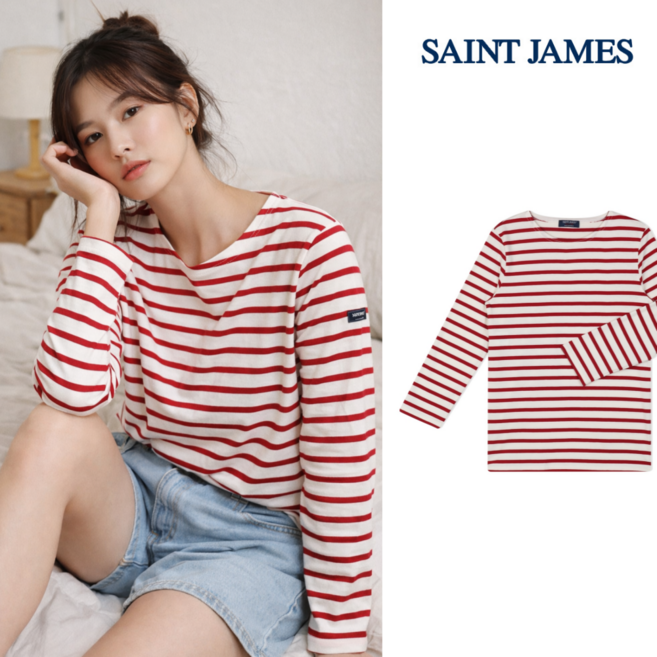 세인트제임스 긴팔티셔츠 밍콰이어 모드 E 스트라이프 여성 롱슬리브 2066-OU