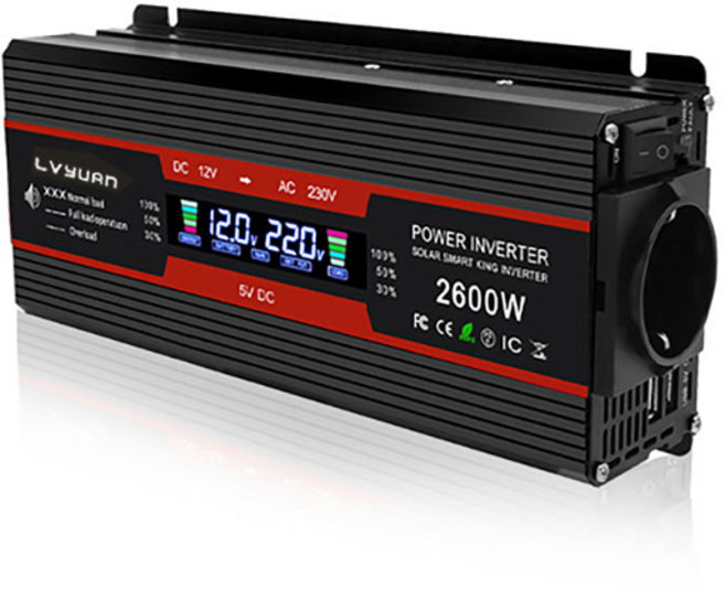 녹원 2600W 24V 220V 유사계단파 LCD 파워인버터 캠핑 차박 전원변환기, 1개