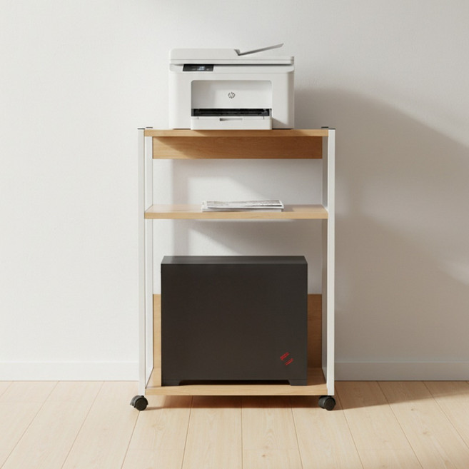 데스크탑 선반 컴퓨터 본체 프린터 받침대, 3단, 내추럴우드