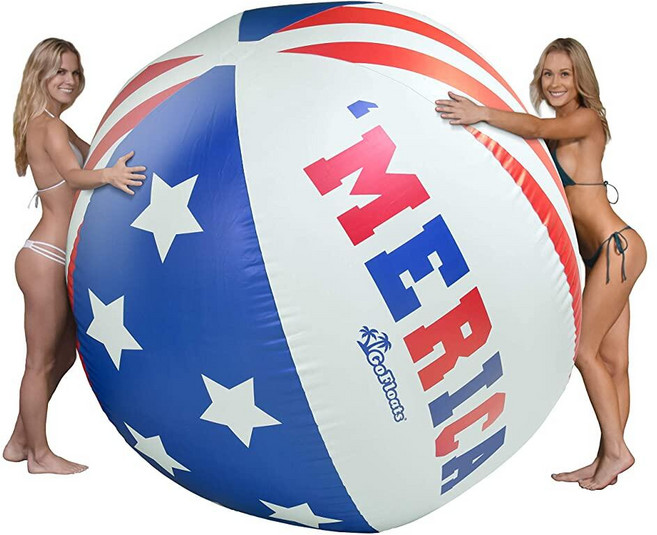 GoFloats 1.8m(6피트) 거대한 공기 주입식 비치볼 - 'MERICA 또는 클래식 디자인 패치 수리 키트가 포함된 엑스트라 라지 점보 비치볼122564