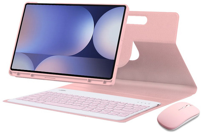 갤럭시탭 S10 플러스 갤럭시탭 S9 FE 플러스 12.4 호환 마그네틱 S펜수납 블루투스 케이스 키보드 마우스 패키지 S9+ S8+ S7+ S7FE 공용, 핑크, 1개