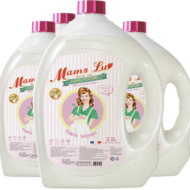 맘스럽 구연산 섬유유연제 로즈향 2.5Lx4개입 실내건조 프리미엄 대용량, 4개, 2.5L