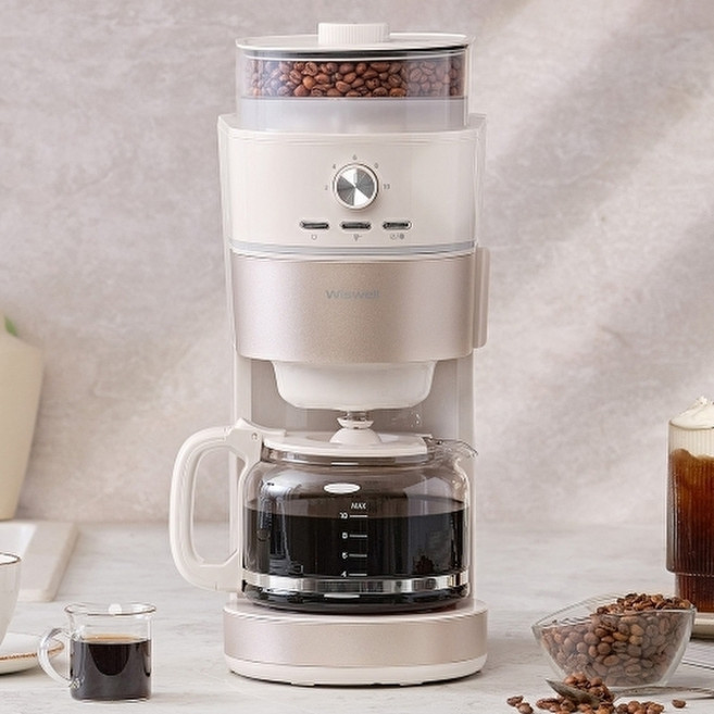 위즈웰 그라인드앤드립 WC4131C 커피 원두 머신 메이커 드립 기계 자동 그라인더, 크림
