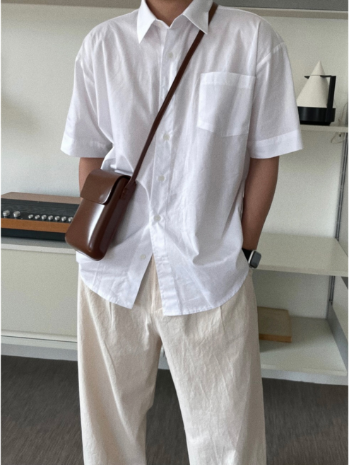 르위 30수 린넨 하프 오버핏 반팔 셔츠 남녀공용