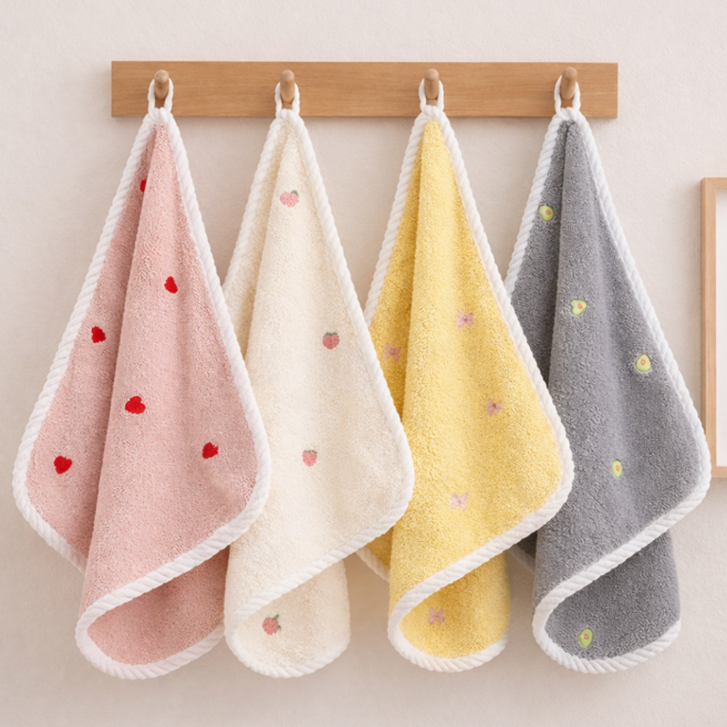 부드러운 고리수건 극세사 귀여운 주방타올 4종 세트, 1세트, 그레이+핑크+화이트+옐로우