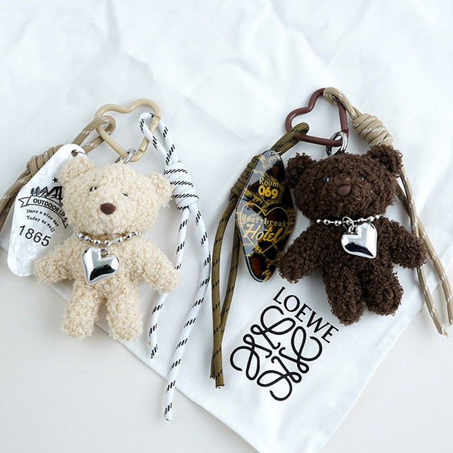 보냄 귀여운 뽀글이 부드러운 미니 곰 인형 키링 가방 참장식 열쇠고리 키홀더, 1개, 베이지