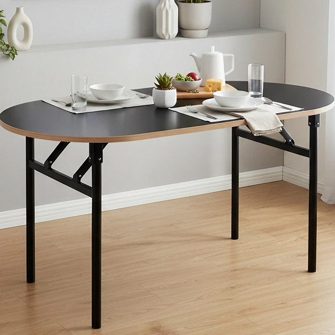 라온프리 다용도 접이식 식탁, 블랙, 2인용