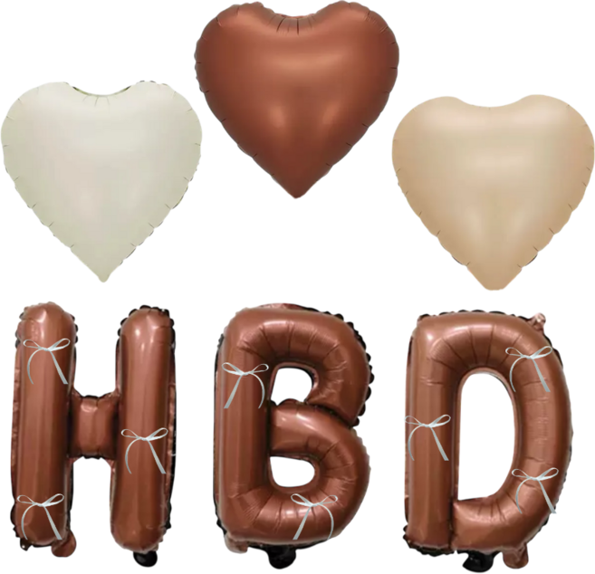 파티에진심인사람들 발레코어 리본 HBD 풍선+하트풍선 세트 러블리 생일파티 브라운 레터링 풍선, 1개
