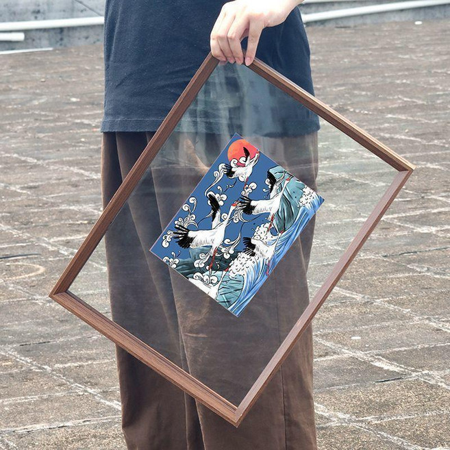 雙面透明相框亞克力畫框掛牆擺臺照片拼圖框6寸a3標本展示框, 1個, A028胡木色,A4內徑:21*29.7cmMDF材質