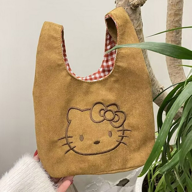 헬로 키티 산리오 빅페이스 미니 콤팩트 스웨이드 에코백 가방