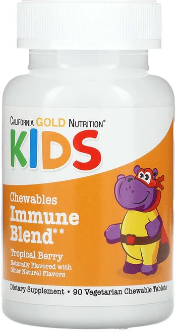 California Gold Nutrition 츄어블 면역 혼합물 비타민A 비타민C 비타민E 아연 함유 어린이용 천연 트로피컬 베리 맛 식물성 정제 90정 CGN-02272 - 쿠팡