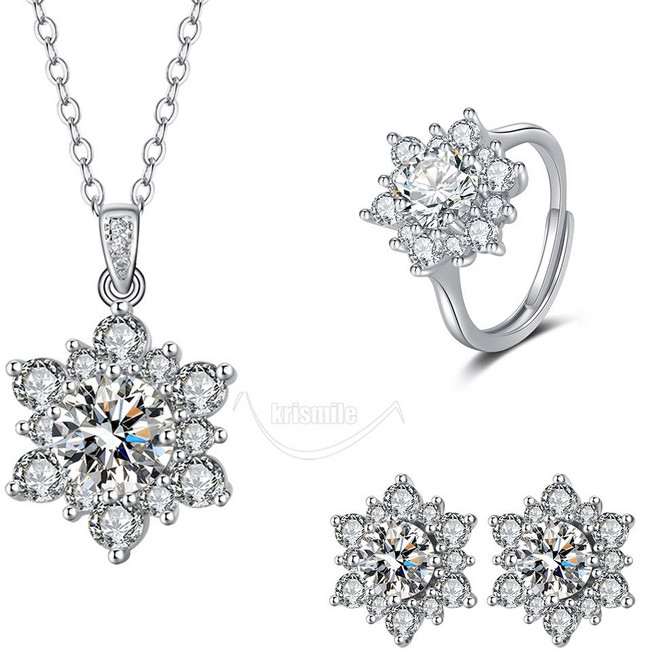 Krismile모이사나이트 목걸이 귀걸이 반지 세트 인조 다이아몬드 결혼반지 큐빅 목걸이 14K 18K 골드 귀걸이 웨딩 신부 쥬얼리 세트