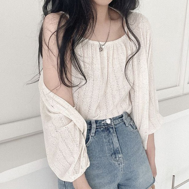 [에이진] 심플 셔링 나시 가디건 세트