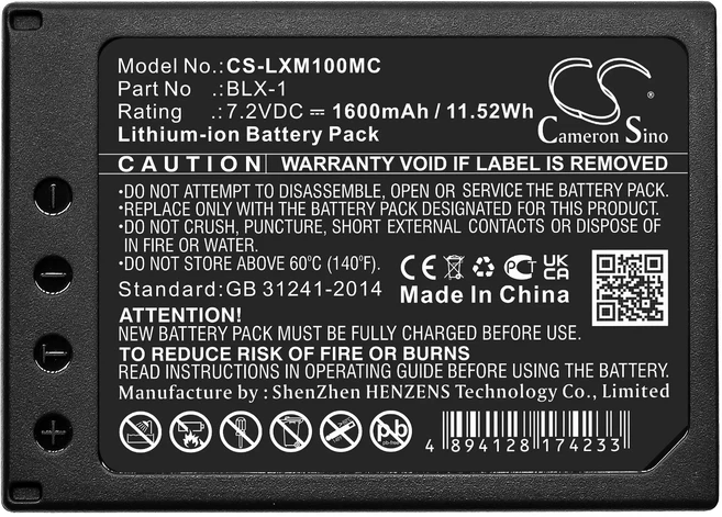 올림푸스용 리튬 이온 카메라 배터리 7.2v 1600mAh OM 시스템 OM-1 미러리스 BLX-1, 01 Li-ion 7.2V 1600mAh