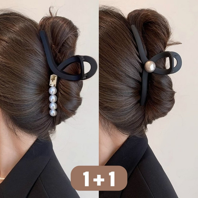 1+1 여성 무광 진주 집게핀 15cm 빅사이즈 올림머리 반묶음 머리핀