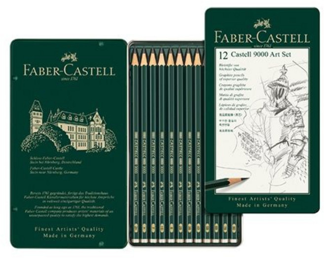 德國輝柏 Faber-Castell 頂級藝術家9000 素描鉛筆 2H-8B 12支組, 1個