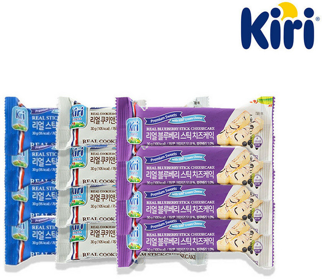 끼리 리얼 스틱 치즈케익 30g 3종 12개 (플레인 블루베리 쿠키앤크림), 360g, 1세트