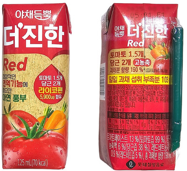 롯데칠성음료 야채듬뿍 더진한 레드, 125ml, 4개