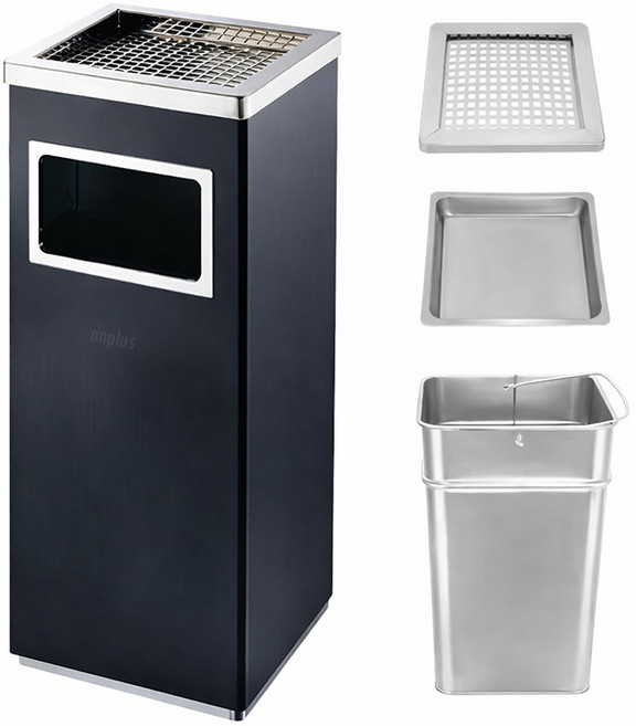 앙플러스 스텐리스 사각 재떨이 대형, 1개, 블랙