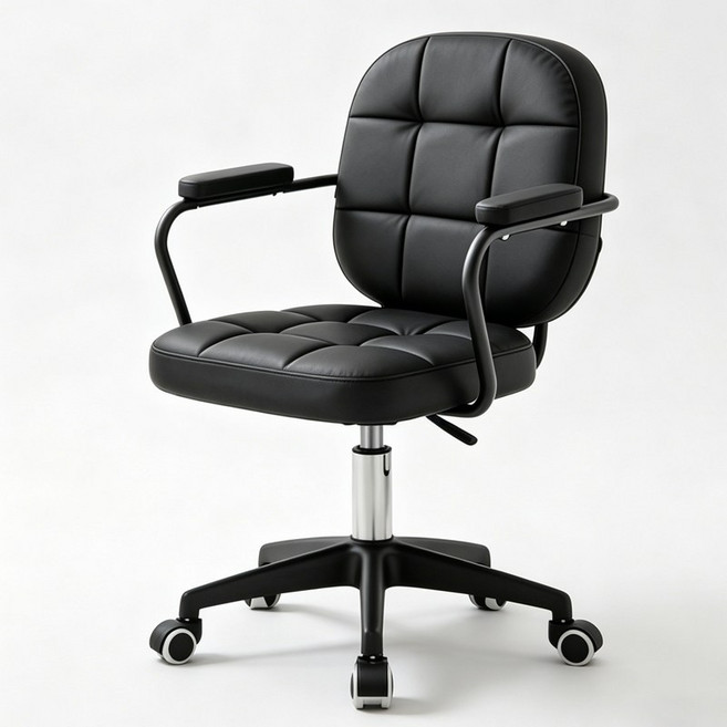 컴퓨터 의자 PU 가죽 회전 의자 높이조절 편한 사무용 학생 책상의자 인테리어 디자인 의자 추천, 블랙