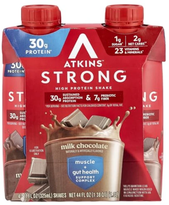 Atkins Strong High Protein Shake Milk Chocolate 30g Protein 7g Prebiotic Fiber Muscle & Gut H, 1개, 325ml - 쿠팡