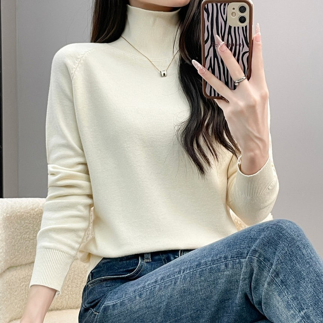 에쉬울프 여성 가을겨울 단색 목폴라 부드러운 스웨터 니트 MMA - 794