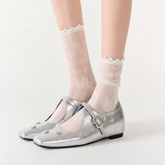 Guokr Store 여성 여름 레이스 중목양말 얇은 통기성 3켤레 세트 사이즈 23-25cm