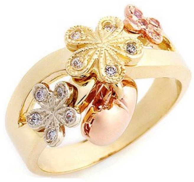 14K 18K 삼색 플라워 꽃송이 하트 딸랑이 금반지 손가락반지 체인실반지 반지14K