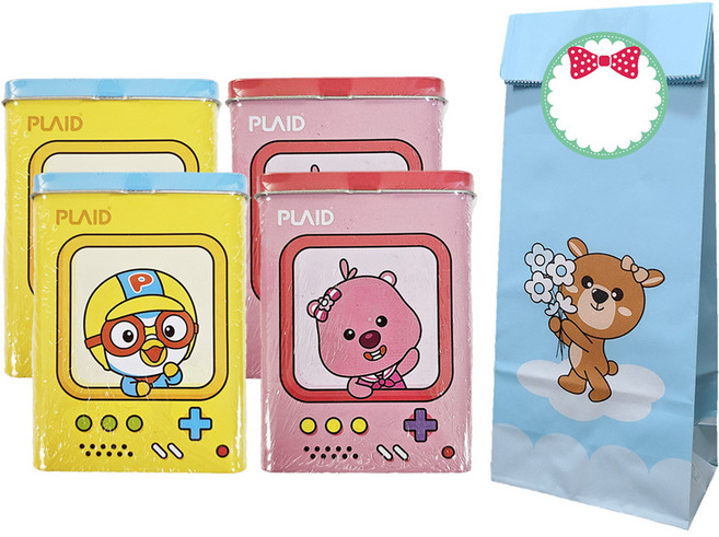 플레이드 틴케이스 키즈 뽀로로 밴드 4P + 종이봉투 4P + 스티커 4P, 1세트