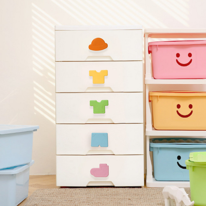 보노하우스 홈블리 플라스틱 5단 서랍장 키즈 옷장 유아 수납장, 색상혼합, 1단