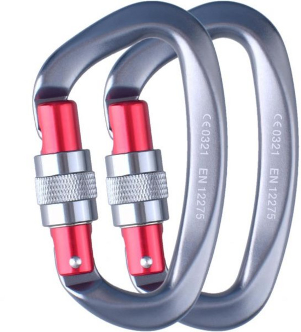 트라이원더 카라비너 클립 12kN 25kN 소형 해먹 키 개 목줄 하네스 캠핑 하이킹용, 25KN Screw Gate - 2 Grey